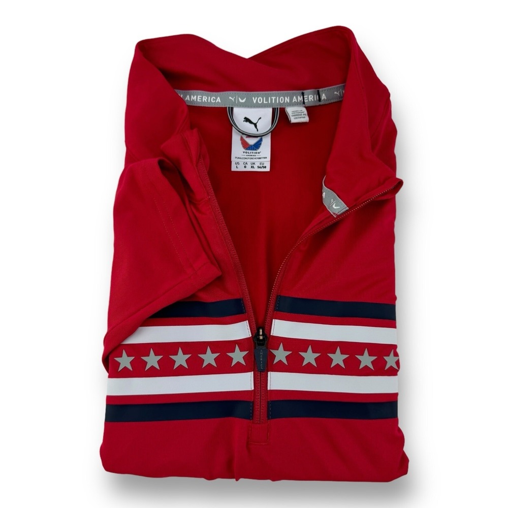 Puma x Volition Red & Blue 1/4 Zip Polyester Elastane Active Pullover Size Large